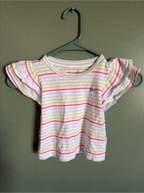 Vineyard Vines Girls' Striped Flutter Sleeve Tee in Pink, Yellow & Mint